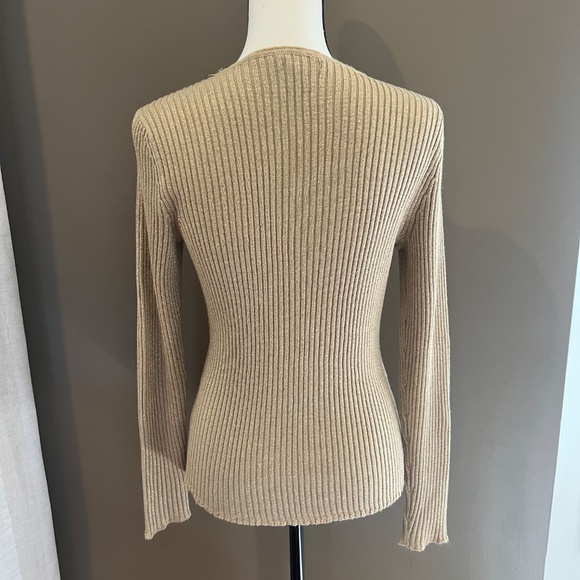 New York & Company Women's Gold Metallic Low Cut Button Cardigan, Size Large - Picture 3 of 9